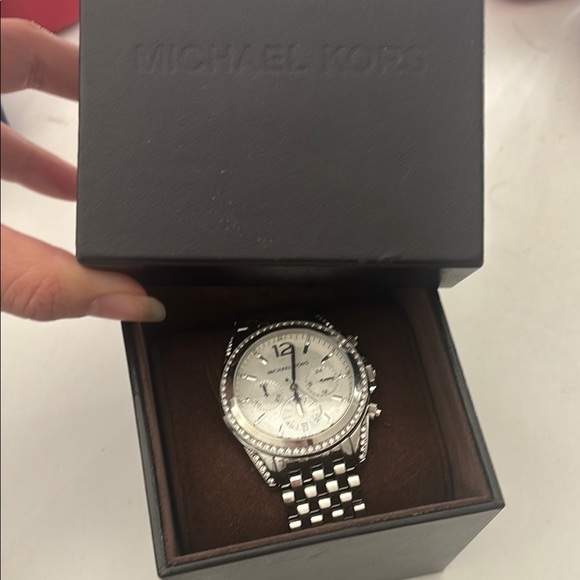 Michael Kors Silver Chronograph Watch with Crystal Bezel - Picture 3 of 4